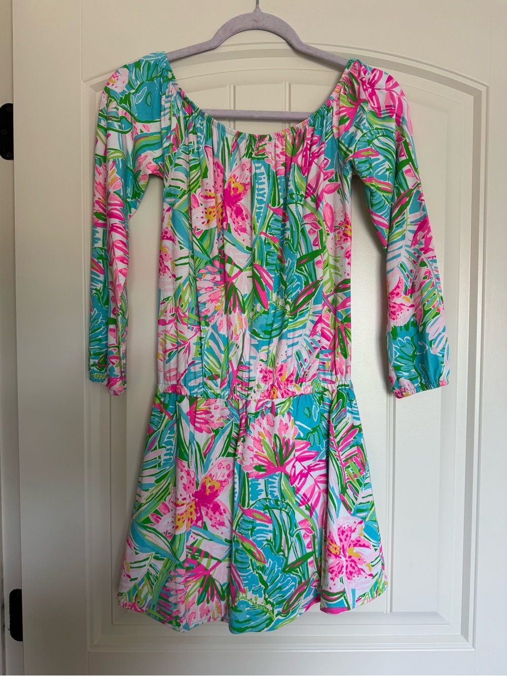 Lilly Pulitzer Pink & Teal Floral Off-Shoulder Dress/Romper - Picture 2 of 3